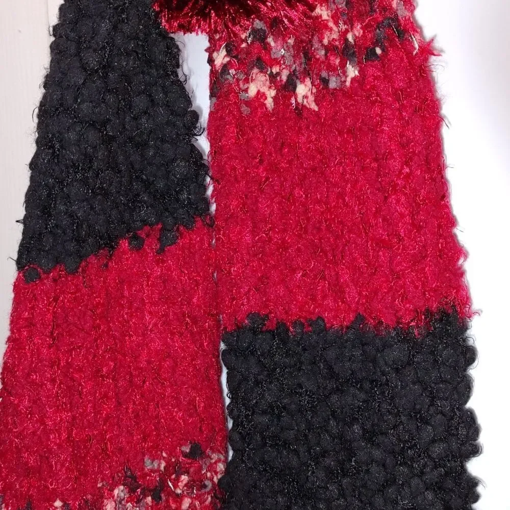 Cejon red black scarf soft fuzzy multi texture scarf
